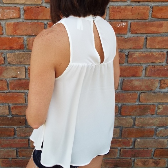❤️‍🔥Choker Sleeveless Chiffon Top White 0217 - Picture 7 of 7